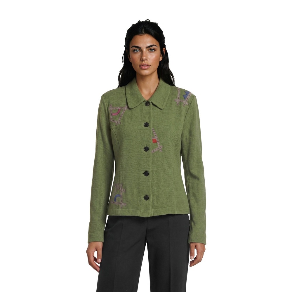 Vintage Canvasbacks 100% Linen Jacket Women's Medium Green‎ Geometric Art Deco